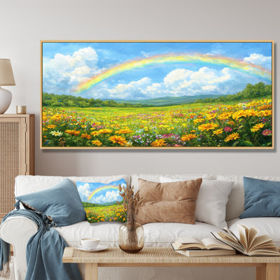Arc-en-ciel dans un champ de fleurs sauvages - art mural arc-en-ciel