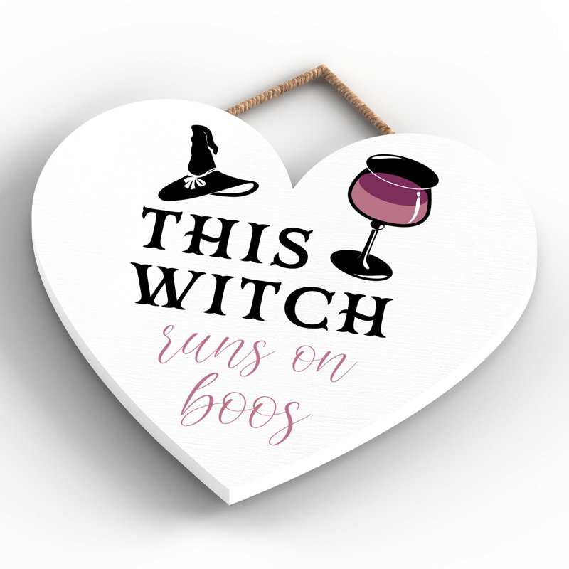 This Runs on Boos Wooden Heart Plaque, White, 16cm H x 17cm W x 0.9cm D