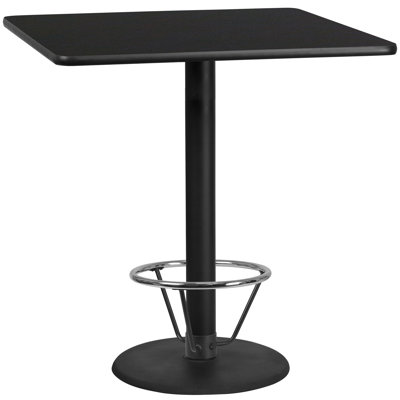 Basnight Rectangular Laminate Table Top with Round Bar Height Table Base and Foot Ring