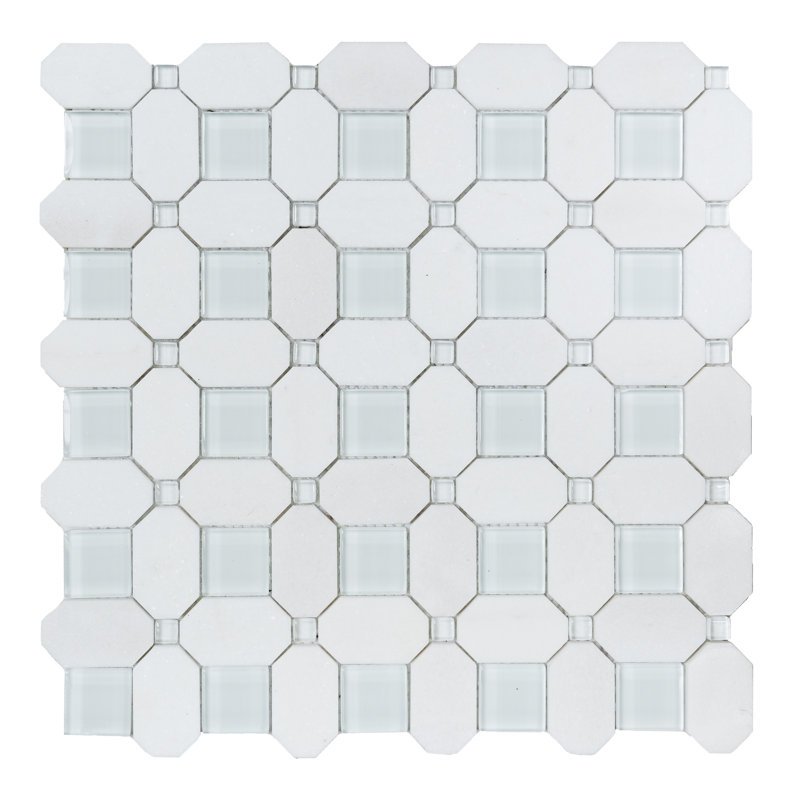 Carreau de mosaïque géométrique en marbre blanc et verre poli Thassos