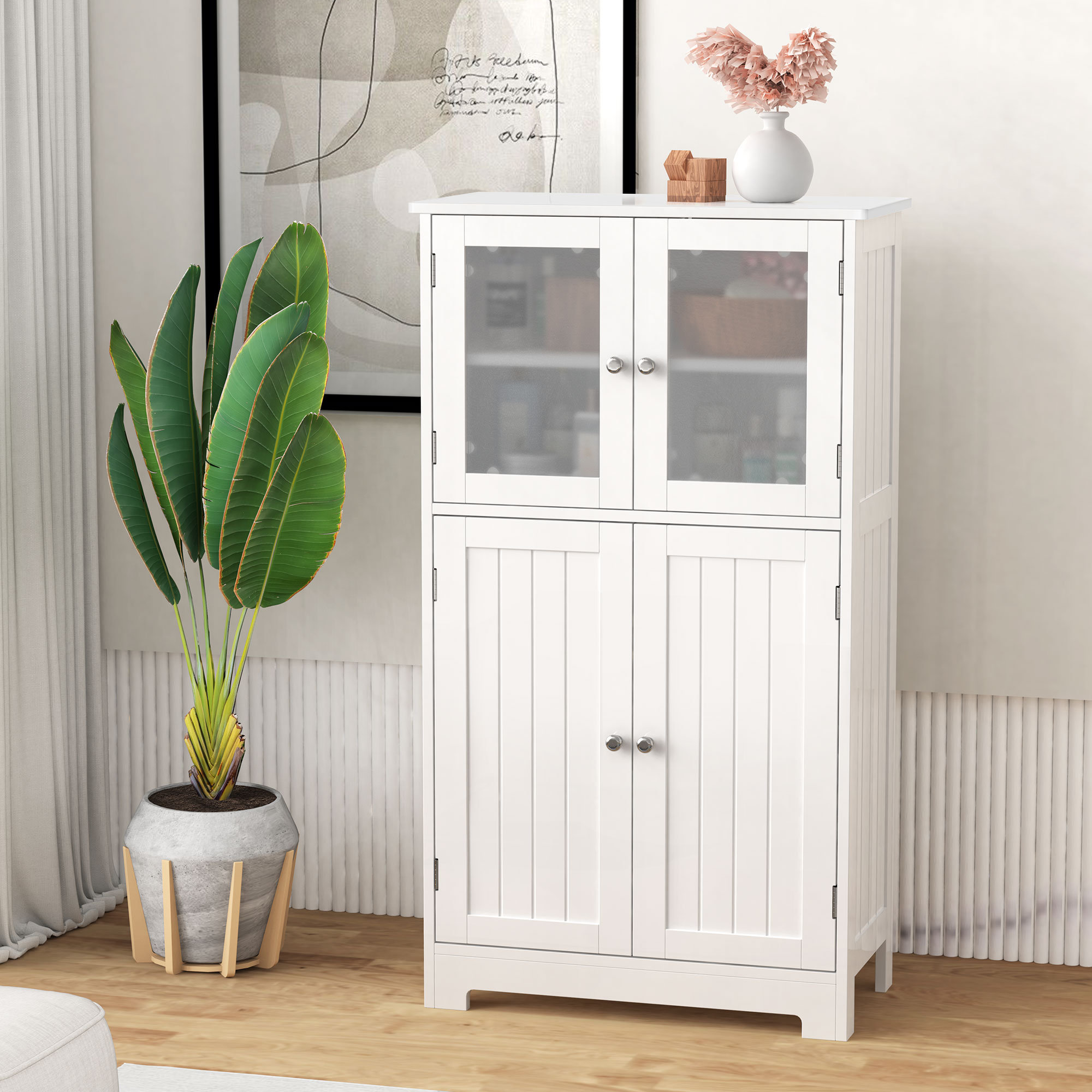 Clearance! Tall Bathroom Cabinet, Freestanding Storage Cabinet with Drawer  and Doors, MDF Board, Acrylic Door, Adjustable Shelf, White 