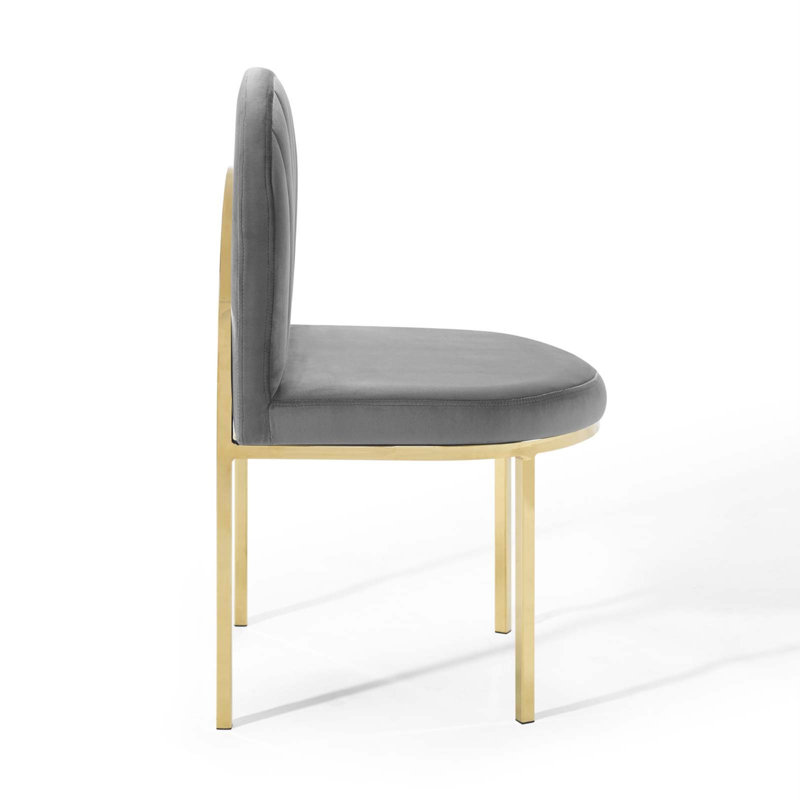Gray Velvet Upholstered Side Chair with Gold Metal Frame