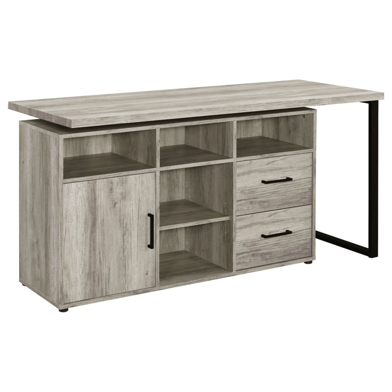 Bureau gris en L en bois flotté avec rangement