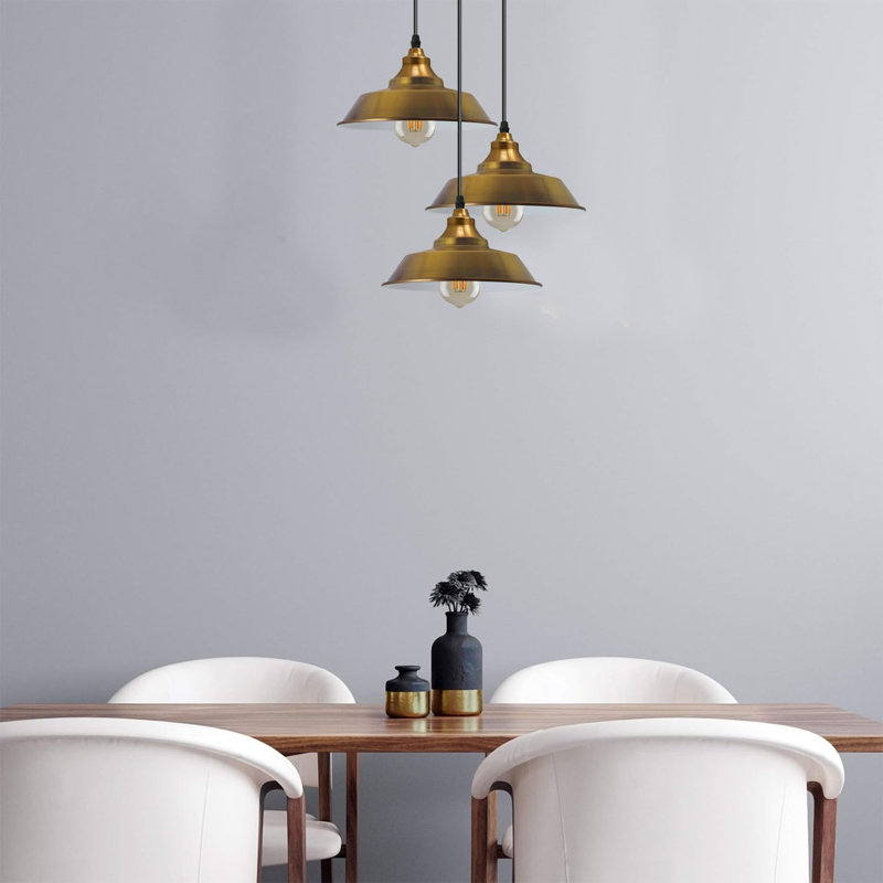 3 - Light Satin Nickel Cone Pendant, Yellow Brass