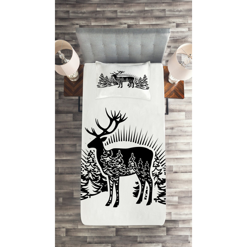 Deer Rustic Polyester Coverlet, Twin Bedspread + 1 Sham