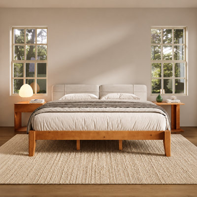 Solid Wood Full Size Platform Bed Frame,Yellow Brown