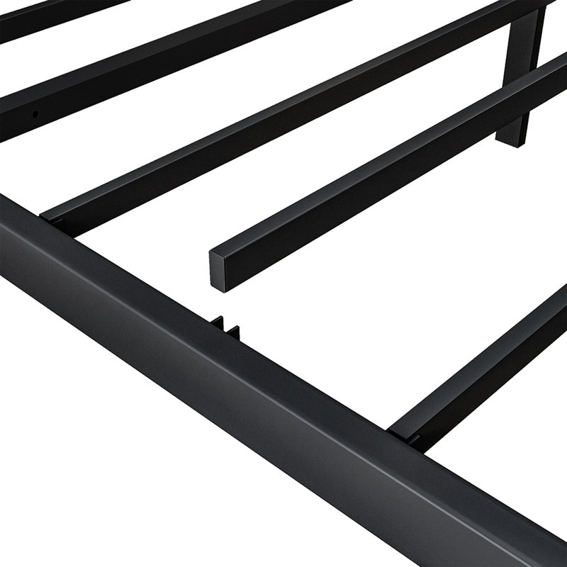 Amylia 18-Inch Heavy Duty Noiseless Non-Swaying Metal Iron Platform Bed Frame with 44” Headboard and Footboard, Black Iron