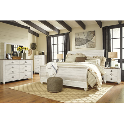 Willowton Sleigh Bed, Dresser, Mirror, Chest and Nightstand -  Alcott Hill®, 0930E6F4B9114F37A638F38F59FC06E3