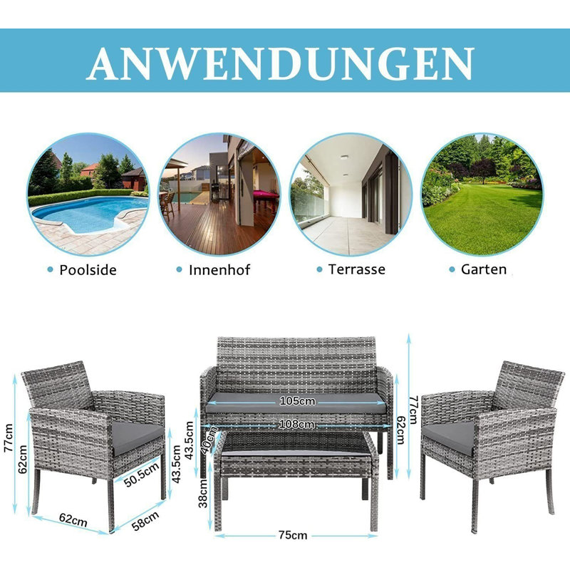 Andricka 4 - Person Patio Dining Set Rectangular Table with Cushions Included