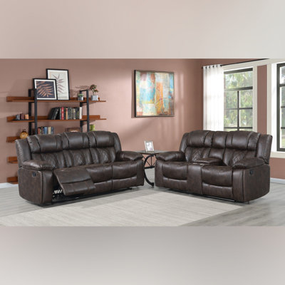 Cadem, 2 - Piece Living Room Set, Manual Recliner Sofa and Loveseat (Brown color)