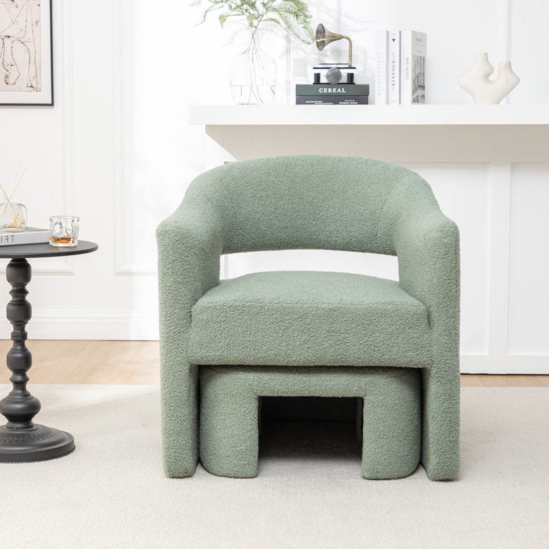 Fauteuil demi-tonneau avec repose-pieds, Imitation fourrure verte