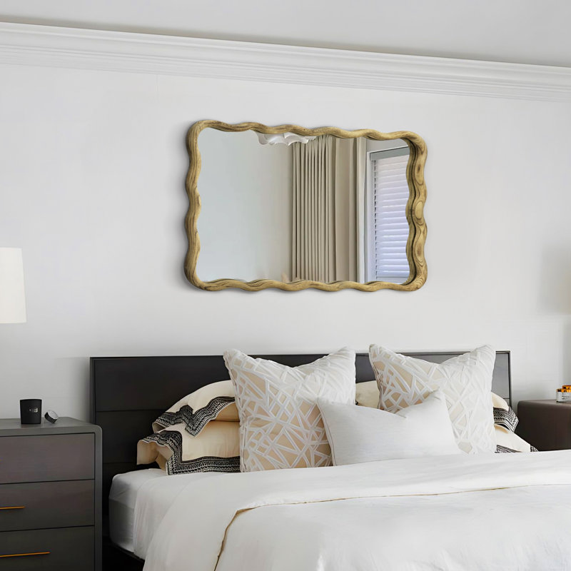 Axat Solid Wood Wavy Mirror, 20" x 30", Brown