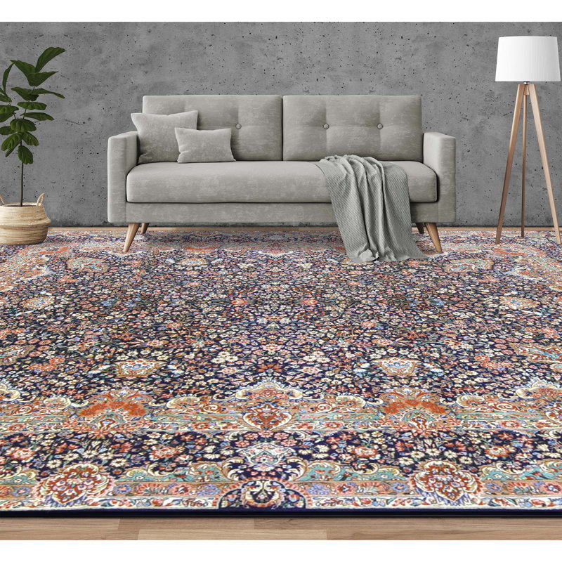 Tapis bleu marine de haute qualité noué à la main