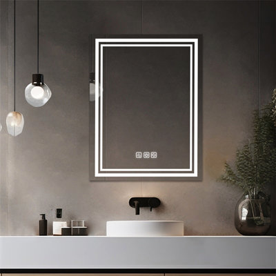 Bathroom Led Mirror 36" X 28", 5 Mins Function, 3 Colors Dimmable, Desirable Hd Reflection, Wall Mount Mounted 28" Mirror, , Clear Reflection