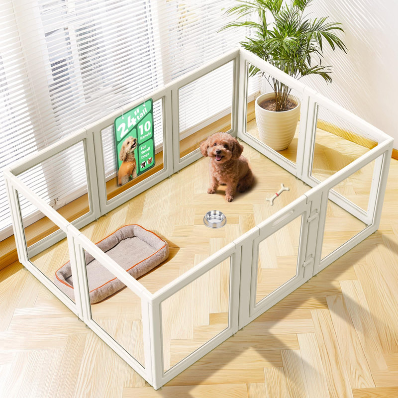 Parc d'intérieur pour chien en acrylique pour chiots et petits chiens AuraSpace, 24 pouces, 10 panneaux, blanc, Blanc