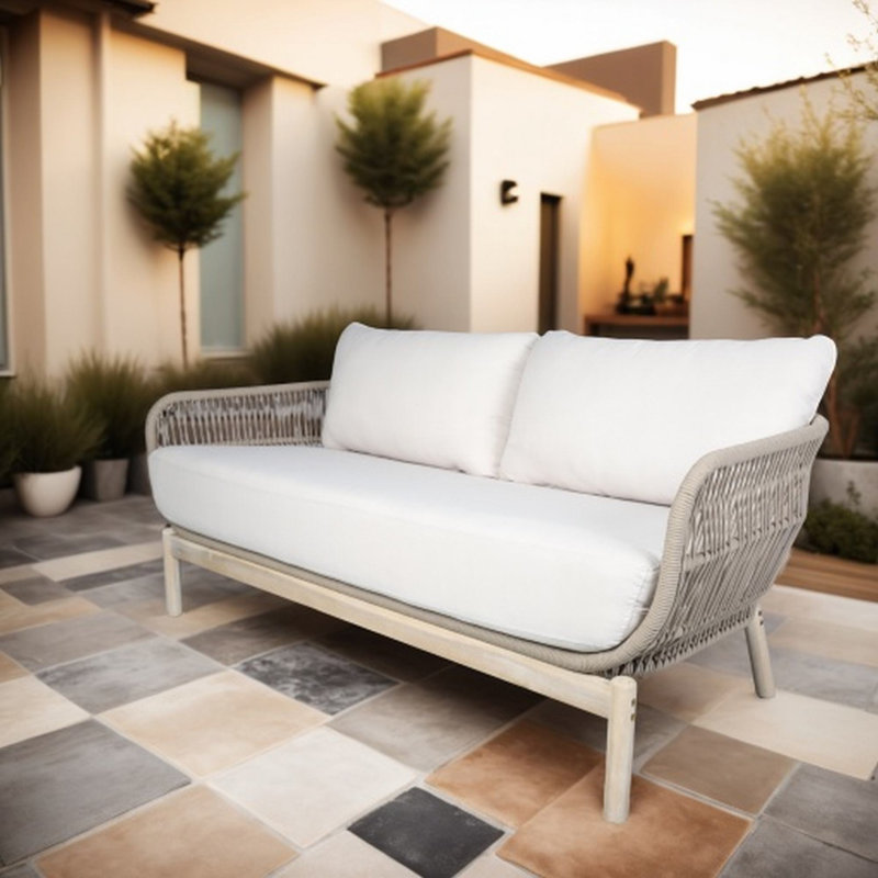 Banc en bois d'acacia Chukudeni avec coussins