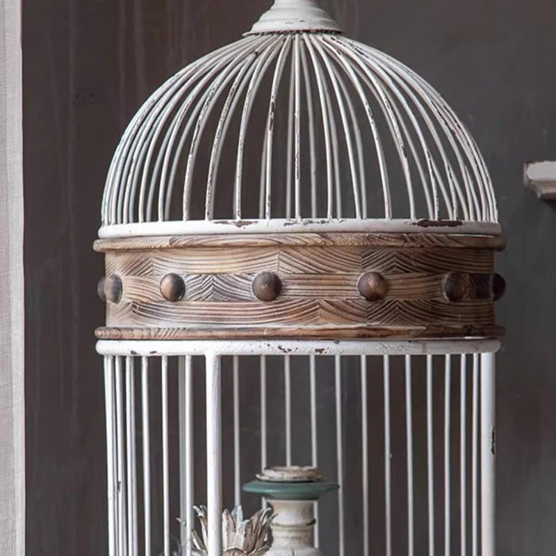 Étagère d'exposition en sapin massif et en fer forgé, style cage à oiseaux