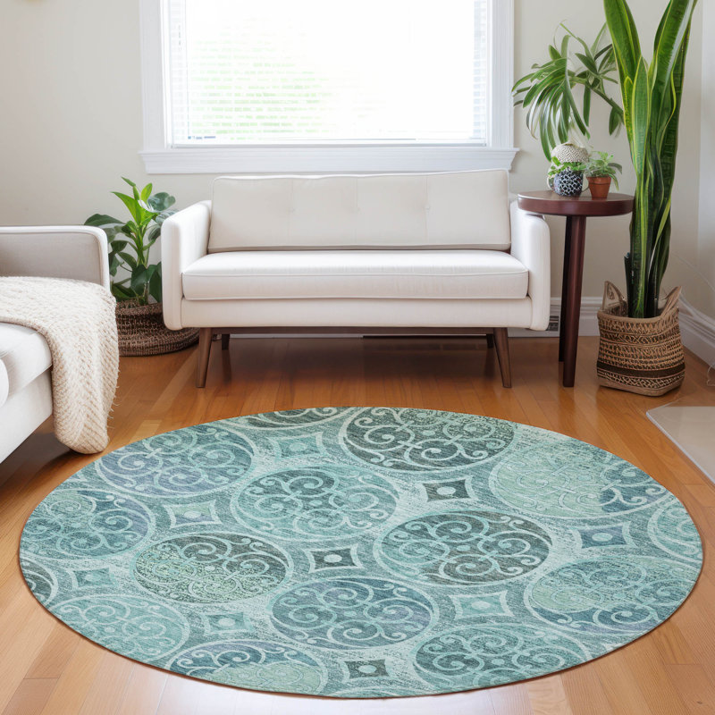 Premium Machine Washable Lisse Teal Rug, Round 8'