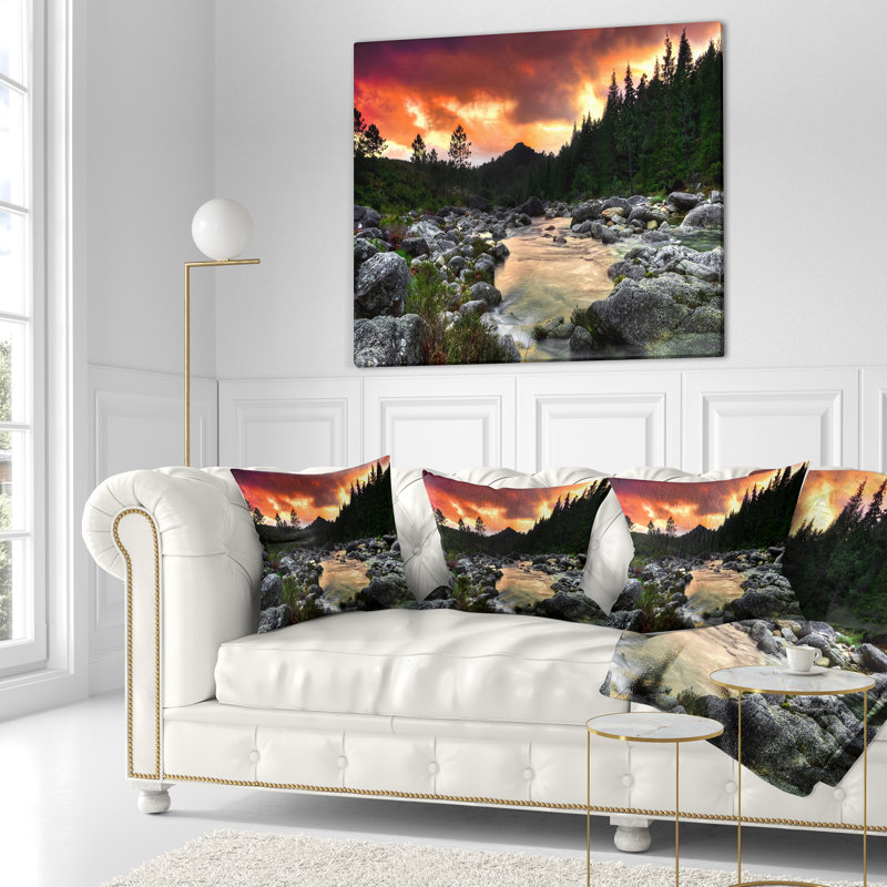 Coussin à imprimé paysage paysage de montagnes Rocheuses au coucher du soleil, 16 po x 1 po, Coussin décoratif