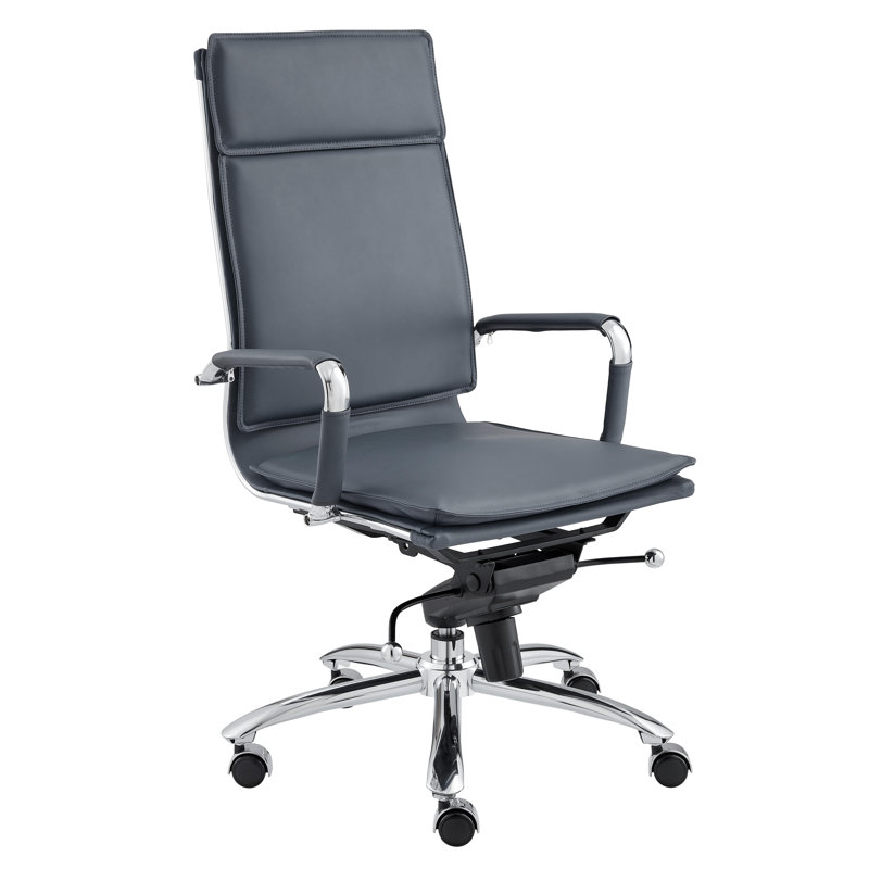 Fauteuil de conférence pivotant en similicuir Chaseton, Similicuir bleu, Argent argent