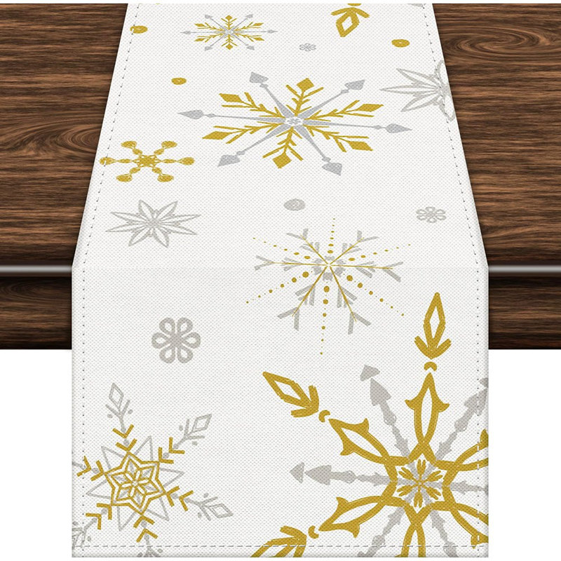 Snowflake Table Runner, 72X13 Inch White And Gold Christmas Table Runner For Christmas Party Kitchen Dinner Decor (Gold)