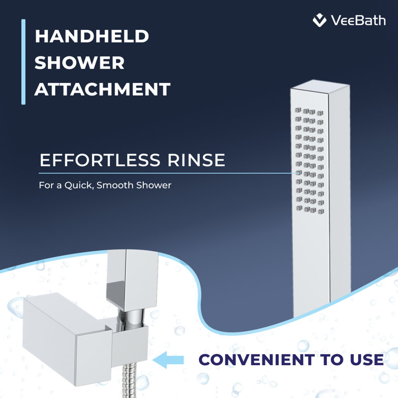 VeeBath Lunar Soft Square Bath Shower Mixer Tap with Kit, Chrome