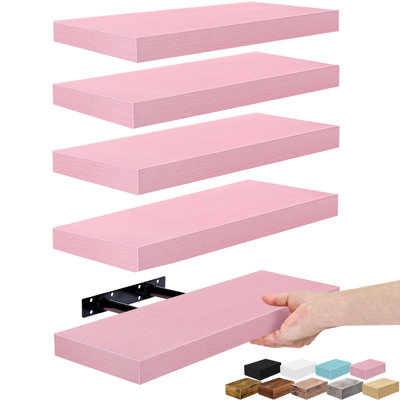 Tablettes flottantes pour mur Sorbus - Tablette flottante de 16 pouces pour la cuisine, la chambre à coucher, le salon, la salle de bain, la maison et le mur - Tablettes de salle de bain avec supports invisibles, paquet de 5 - rose doux