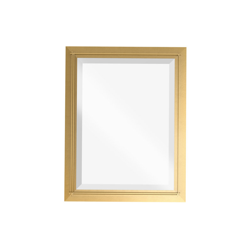 Metra Industrial Beveled Bathroom/Vanity Mirror, 32" H x 26" W, Modern Brass