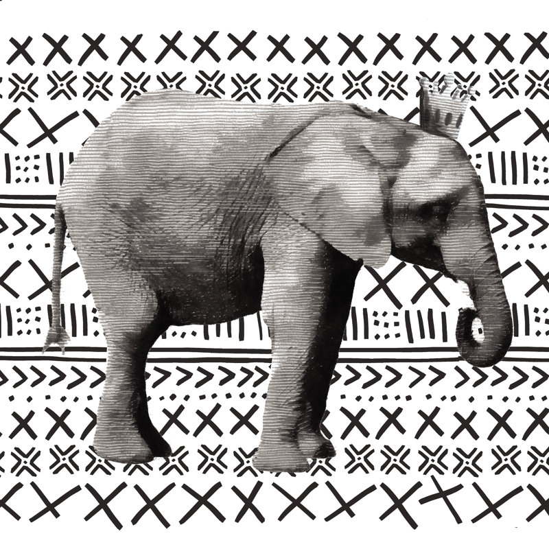 Greyscale Elephant King 2 - Wrapped Canvas Print, 30cm H x 30cm W x 3.8cm D