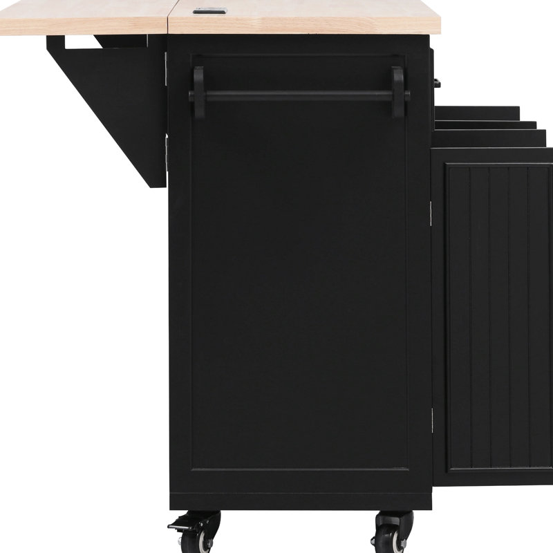 Grand îlot de cuisine rectangulaire avec abattant, prise de courant, tablettes réglables et porte-serviettes à roulettes pivotantes à 360 °, verrouillable à épices pour la salle à manger