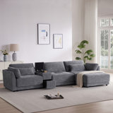Modular Sectional Sofa with Storage Console and Movable Ottoman