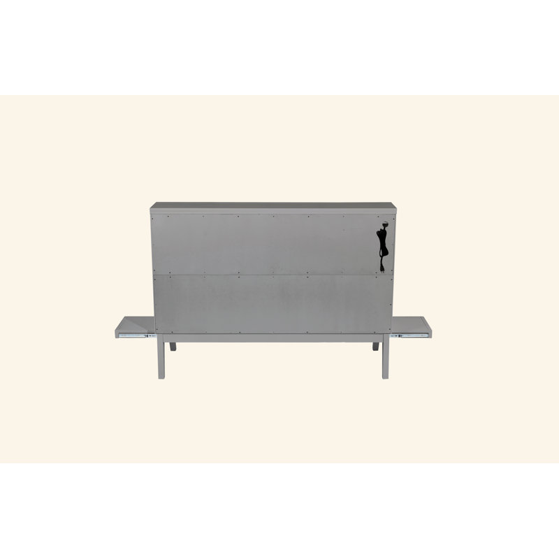 Grand lit escamotable avec port USB et tablettes amovibles de chaque côté, lit escamotable en pin massif pour bureau à domicile, chambre d'amis, gris