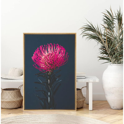 Flower Blossom " IDEA4WALL Framed Canvas Print Wall Art Magenta Flower Blossom On Dark Background Botanical Wilderness Digital Art Realism Glam CloseUp Colorful For Living Room, Bedroom, Office "