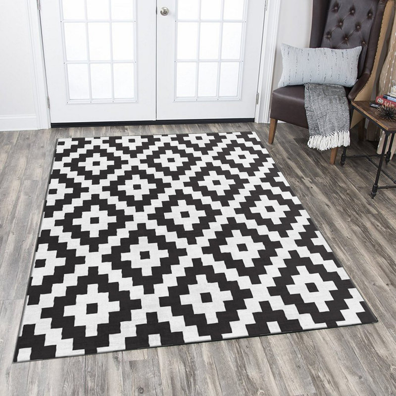 Tapis géométrique rectangulaire tissé à plat à la machine Perseus, Rectangle 4 pi 7 po x 7 pi 3 po