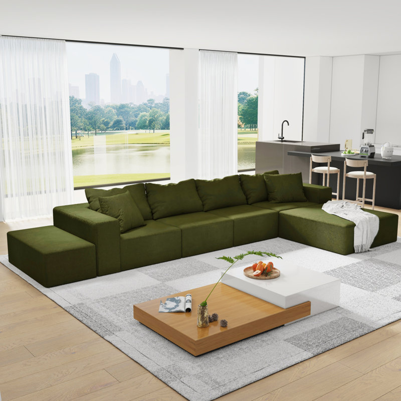 Ensemble de canapé modulaire rembourré Boneless, canapé modulaire en L de 132 po avec 6 coussins, canapé-lit combiné gratuit