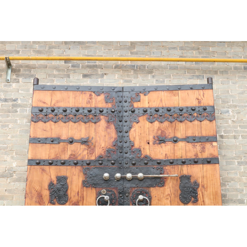 Massive Vintage Chinese Stained Wood Bi-Fold Patio Doors