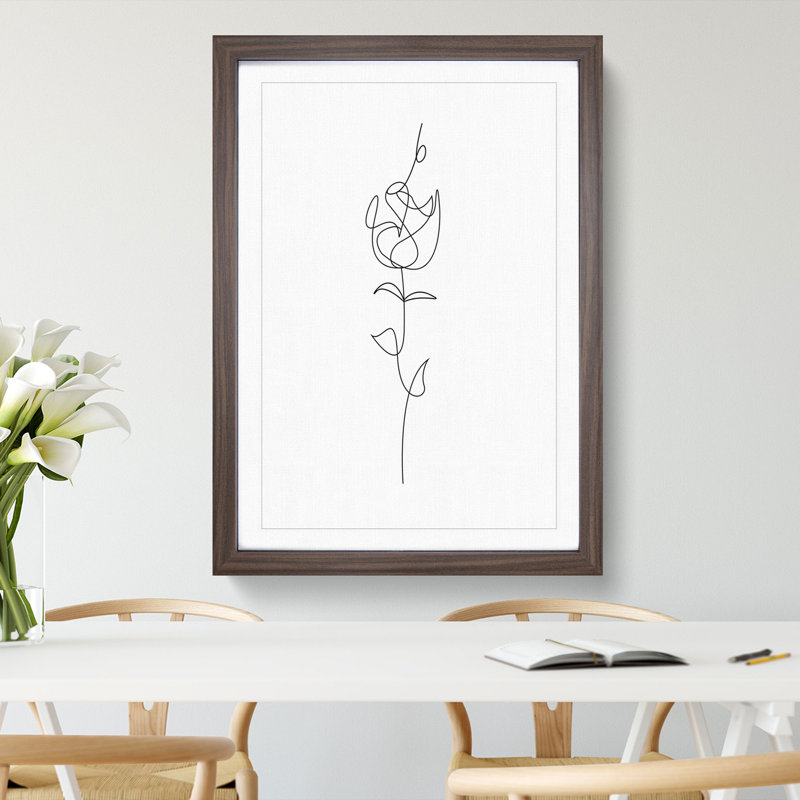 Line Flower - Picture Frame Drawing, Walnut Framed, 90cm H x 65cm W x 2cm D