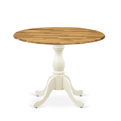 Dining Room Table with Drop Leaves - Natural Table Top and linen white Pedestal Leg Finish