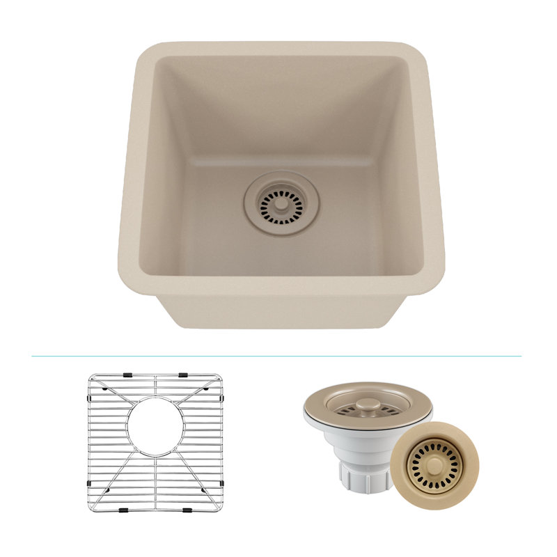 Évier de cuisine en quartz 15 po x 15 po, évier simple, évier encastré, évier de cuisine en granite, Beige