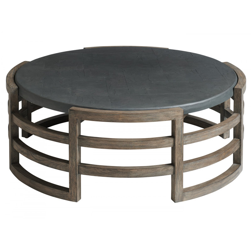 La Jolla Round Teak and Faux Slate Cocktail Table
