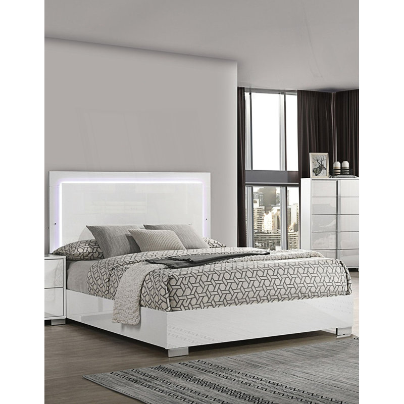 Lit contemporain 1Pc avec tête de lit à DEL, Très grand