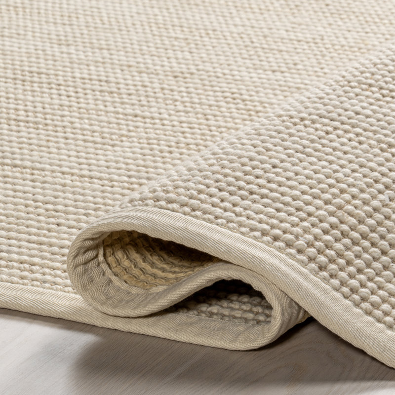 Ivory and Beige Wool Cotton Rectangular Area Rug
