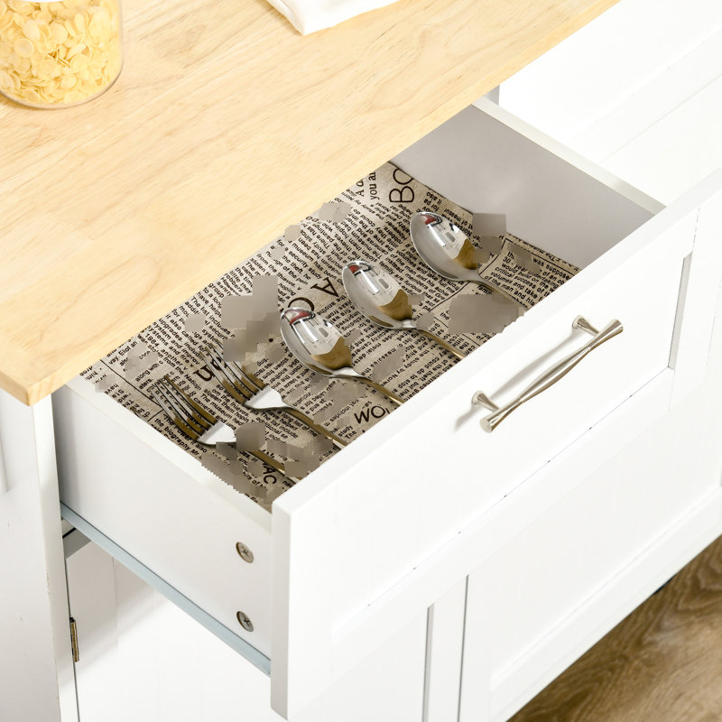 41" Mobile Kitchen Island, White - With Storage Drawers & Adjustable Shelves Rolling Trolley Towel Rack