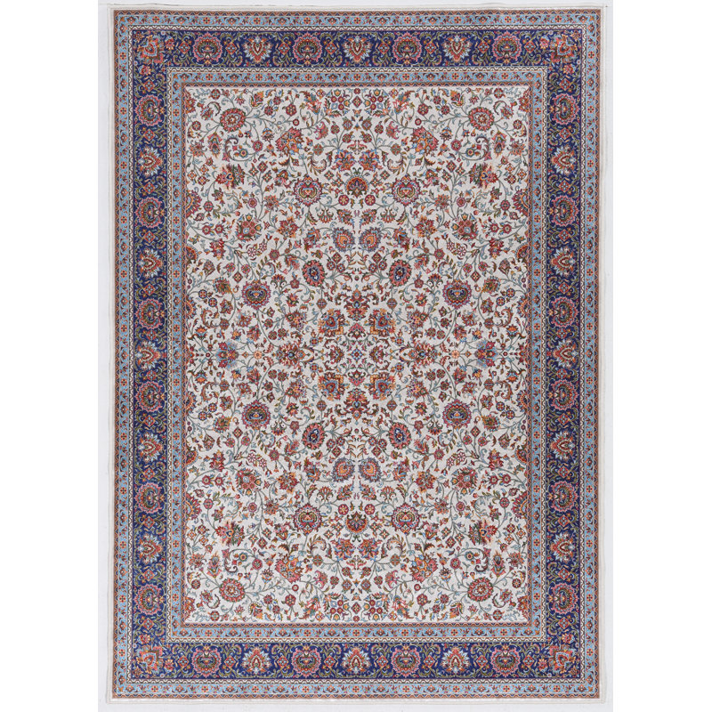 Emanuel Traditional Machine Woven Flatweave Ivory and Blue Area Rug with Non Skid Backing , Rectangle 2'2'' x 3'2''