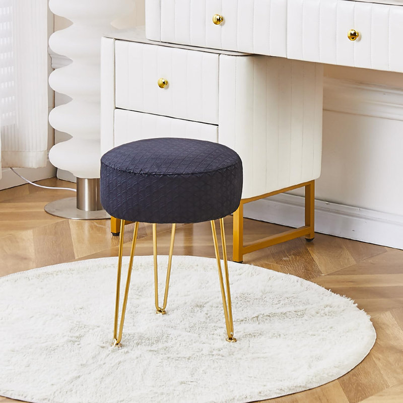 Vanity Accent Stool with Metal legs, Noir