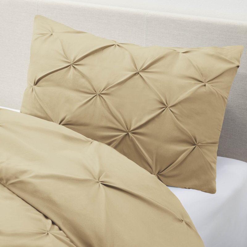 Double Brushed Pleated Duvet Cover Set, Beige Cream, Twin Duvet Cover + 1 Standard Pillowcase