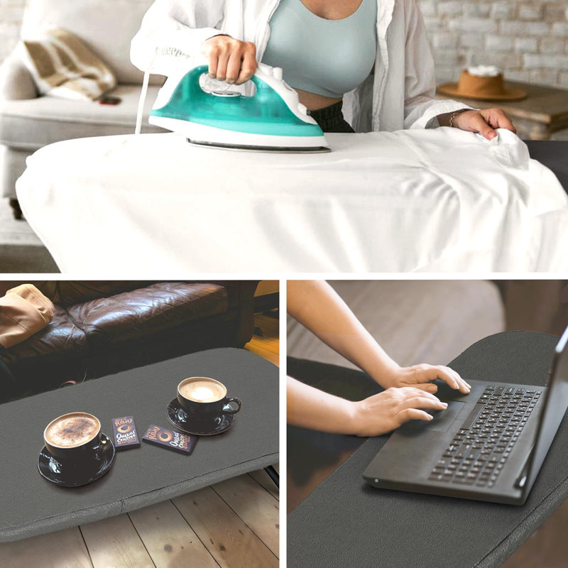 Black Foldable Mini Ironing Table with Cover and Pad, 31" x 12"