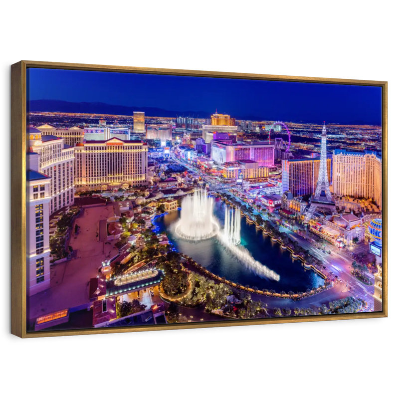 Las Vegas at Night Neon Lights, Cadre flottant doré, 43 po x 29 po