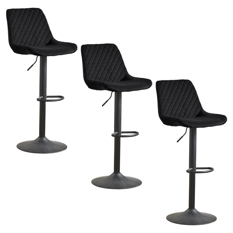 Aaminah Swivel Adjustable Height Velvet Bar Stool, Black