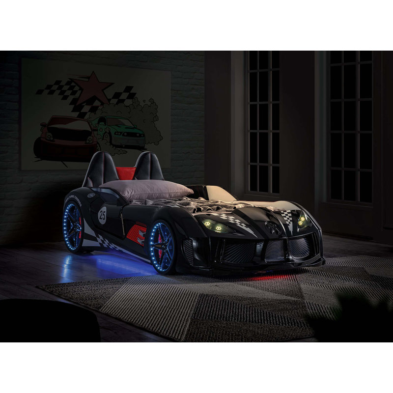Lit de voiture de course moderne avec portes magnétiques et éclairage DEL, Black